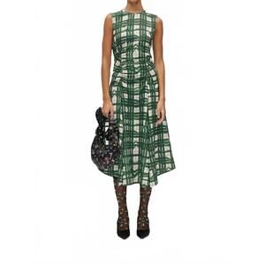NEW STINE GOYA sleeveless gathered midi dress in checkered wave